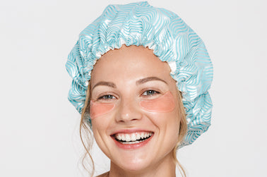 Woman wearing a shower cap