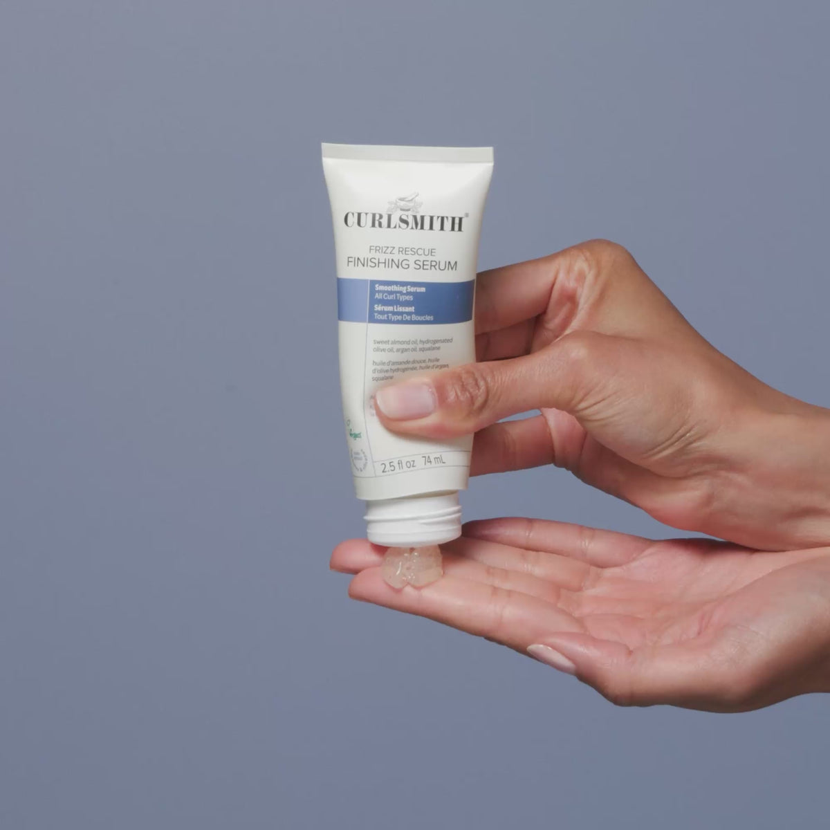 Curlsmith Frizz Rescue Finishing Serum application